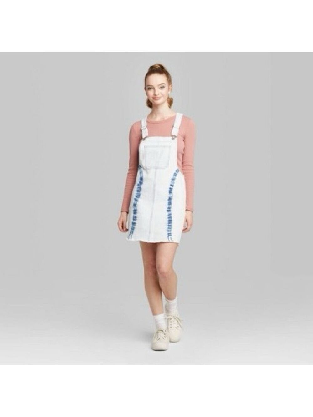 Wild Fable Tie-Dye Denim Pinafore Mini Dress - Light Wash, Blue